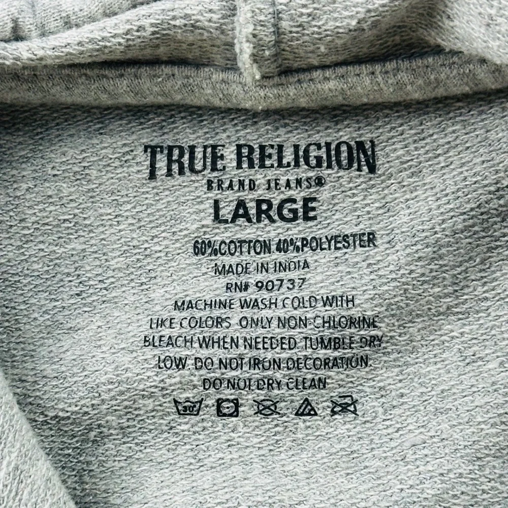True Religion Hoodie Men L Gray Heather Pullover Sweatshirt All Over Print Urban
